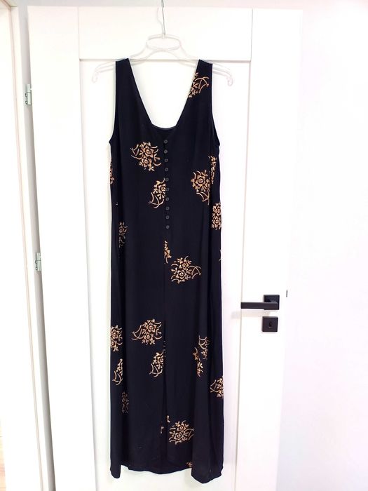 czarna długa maksi plażowa maxi suknia sukienka retro vintage 42 44XXL