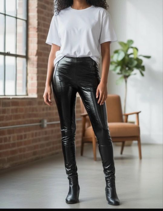 Skorzane leginsy jak folia XS