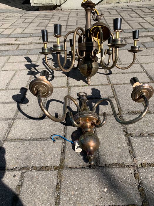 żyrandol lampa mosiężna i kinkiet