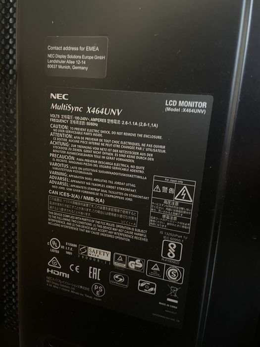 Monitor NEC MultiSync X464UNV + kolumny Panasonic + pilot
