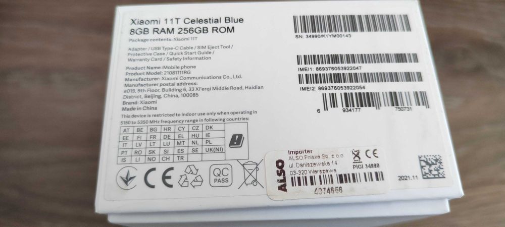 Smartfon Xiaomi 11T z salonu + 2 casy gratis
