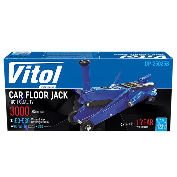 Домкрат подкатной Vitol 3т (150мм - max 530мм)