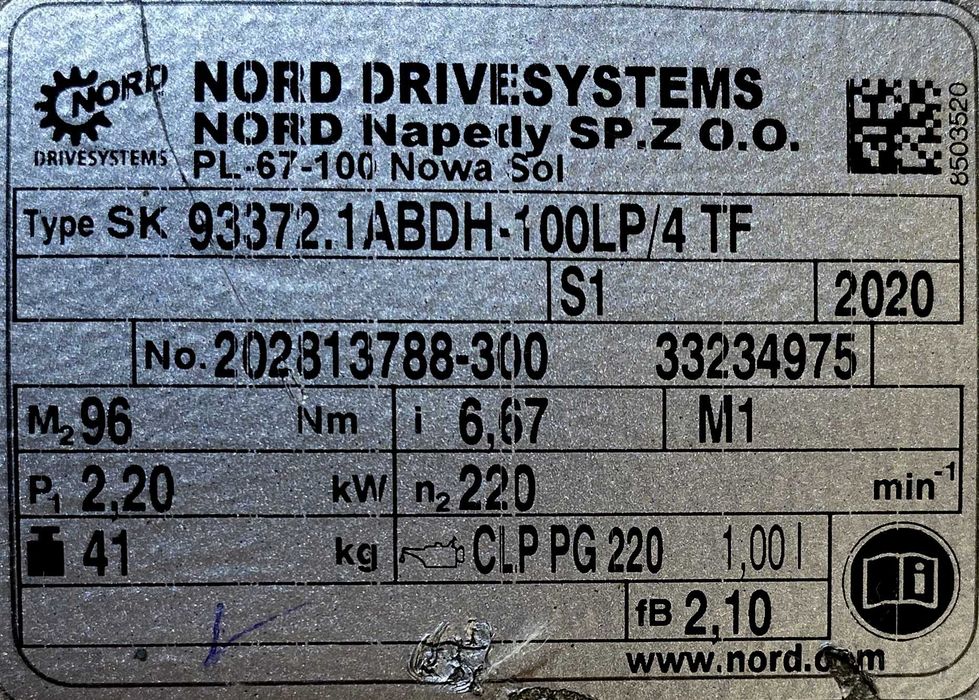 motoreduktor / przekładnia 2,2kW 220obr. NORD