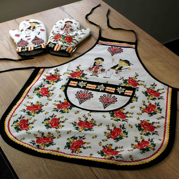 Fartuch Kuchenny Biały Folk w Stylu Podhalańskim Fartuch Góralski