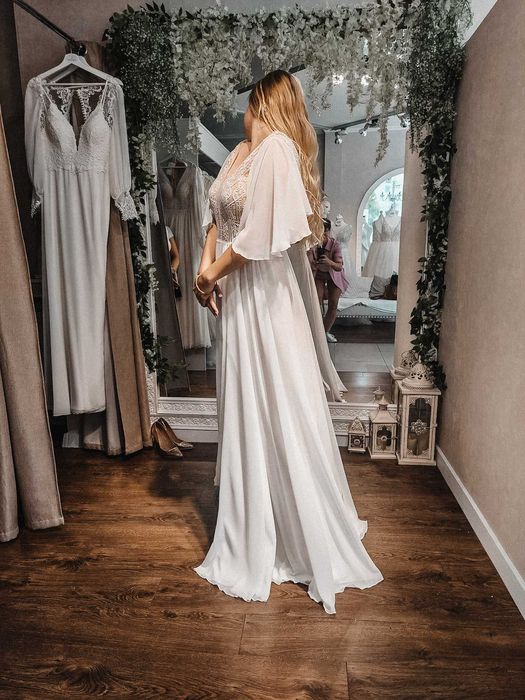 Nowa suknia ślubna boho/rustykalna S/M 155 cm