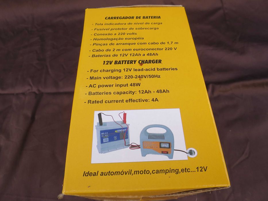 Carregador baterias automóvel moto DC12V 4 AMP funciona com 220 Volts