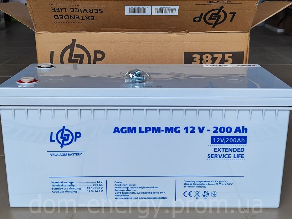 Акумулятор мультигелевий LPM-MG 12 V — 200 Ah, АКБ для ДБЖ 200 А·год,