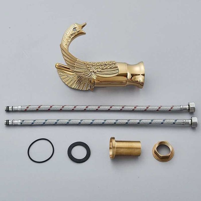 Złota Błyszcząca NIECODZIENNA Bateria Umywalkowa KRAN Piękna Gęś