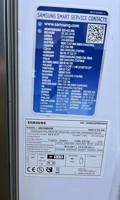 Samsung RS67A8810S9 Side by Side 634L No Frost Kostkarka Dyspenser Twin Cooling