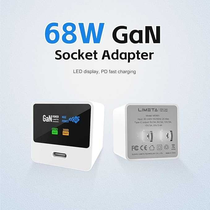 ładowarka kostka 68 W technologia GaN szybkie ładowania USB C