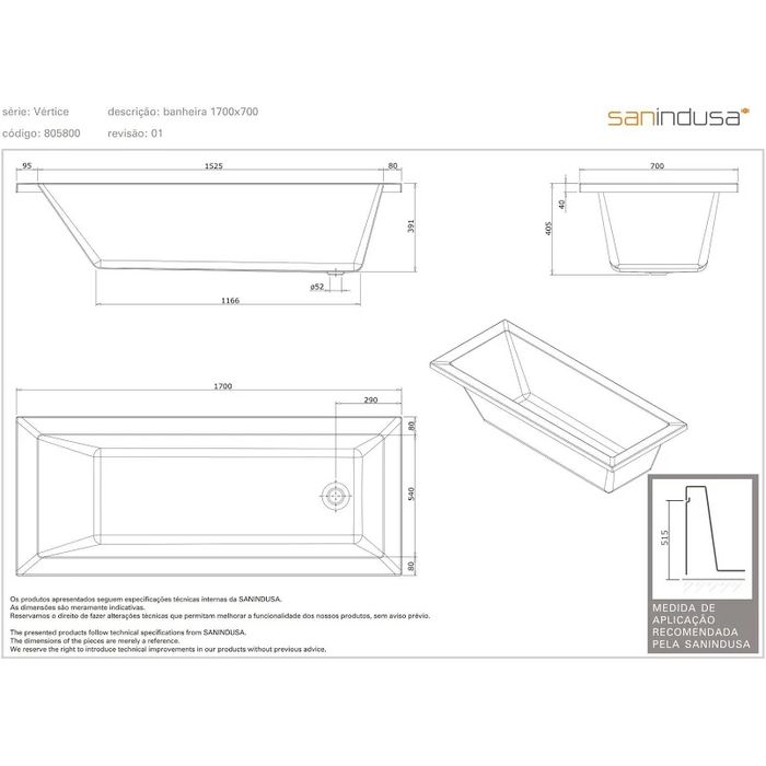 Banheira Sanidusa 170x70 como nova com vidro