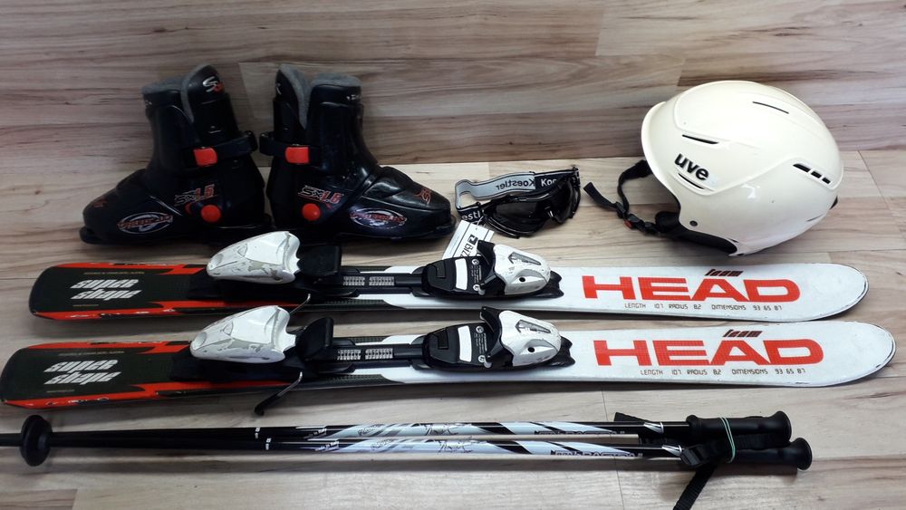 Komplet 107 cm HEAD Buty 21 cm Kask Kijki Gogle