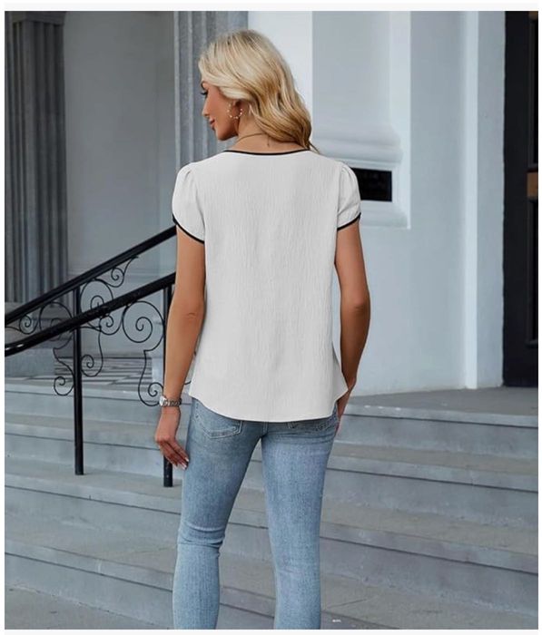 Elegancka bluzka damska,krótki rękaw, biała, rozm. L LEKOPUR