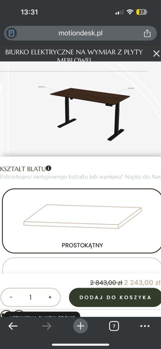 Biurko elektryczne (motiondesk) 200x70 cm