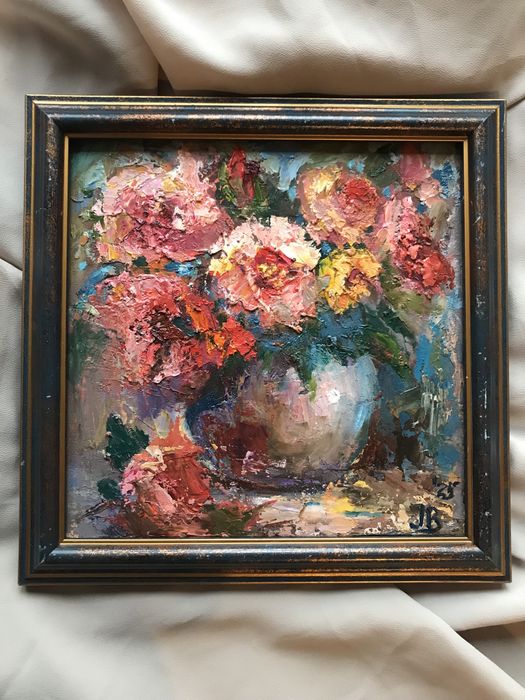 Картина маслом 20x20 см Море Лодки Маки Морской пейзаж