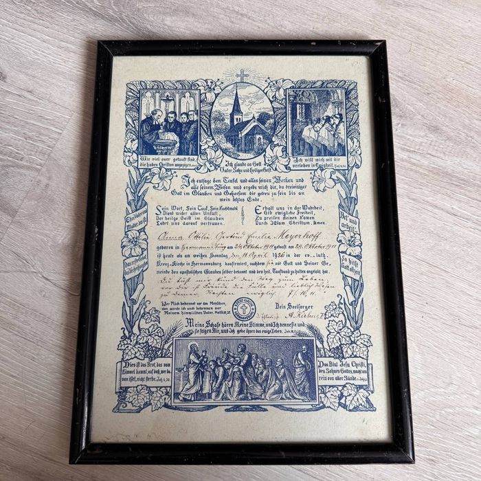 Zabytkowe świadectwo konfirmacji 1926 r. – Hermannsburg, piękna grafika