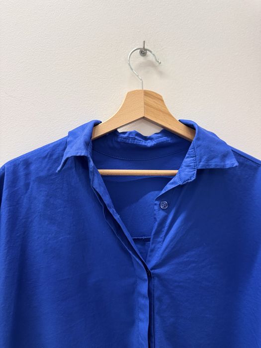 Made in Italy Kobaltowa Koszula Asymetryczna Dłuższy Tył Bawełna 3XL 46 48 Stan Idealny