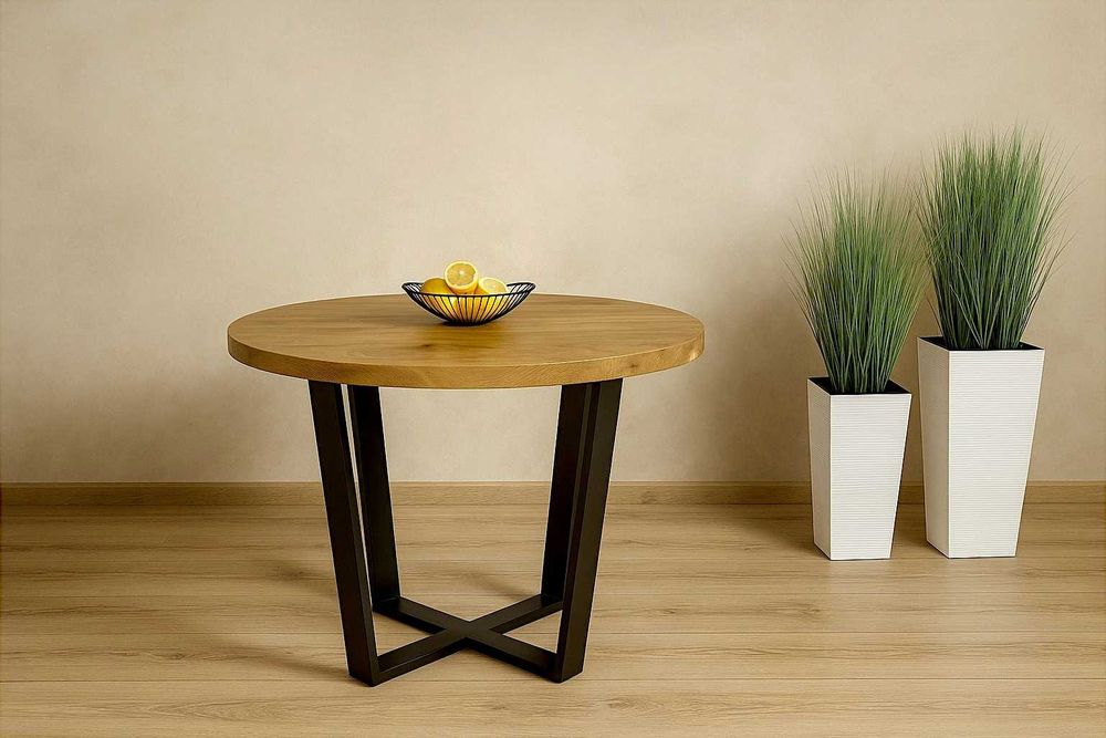 Stół Dębowy Okrągły LOFT, 100% Lite Drewno, Różne Wymiary, Rozkładany.