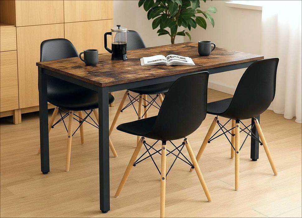 NOWY Stół z Krzesłami Czarny Loft do Kuchni Salonu Jadalni Drewniany