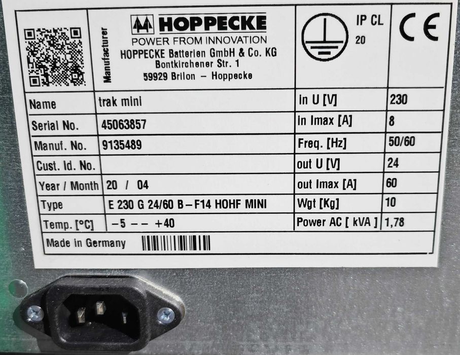 HOPPECKE E230 G24/60 B-F14 HO-HF MINI ładowarka do wózka widłowego 24V 60A NIEUŻYWANA