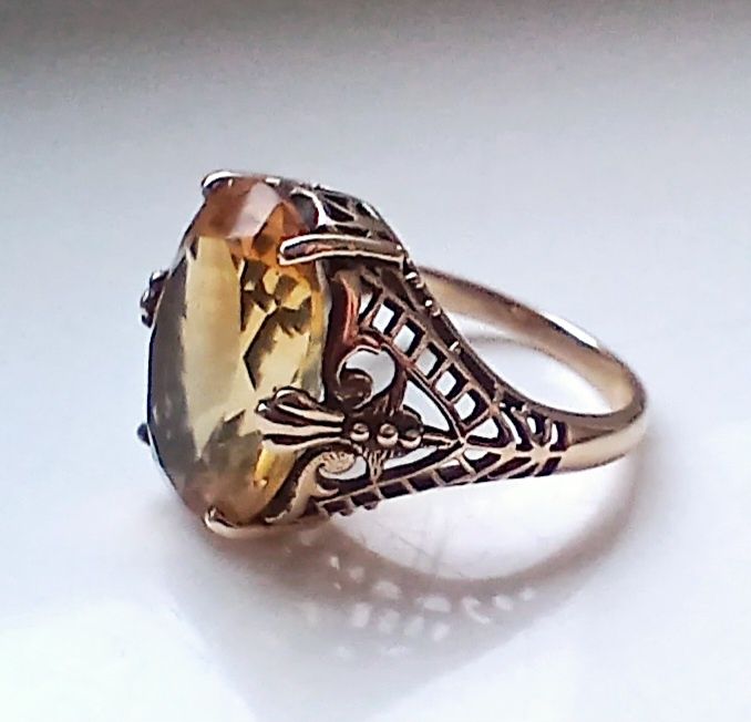 Sprzedam złoty piercionek z cytrynianem, YES, próba 585