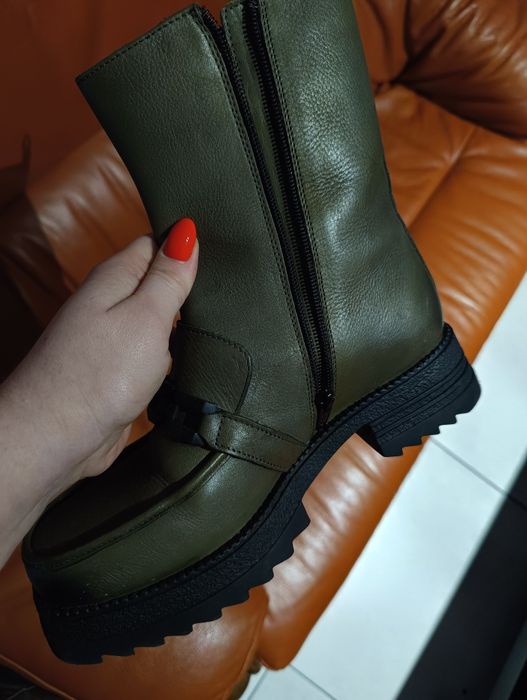 Botki khaki skóra