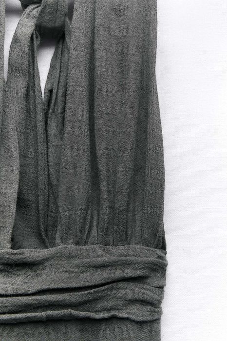 ZARA Luksusowa SUKIENKA halter szara bawełna ramia M