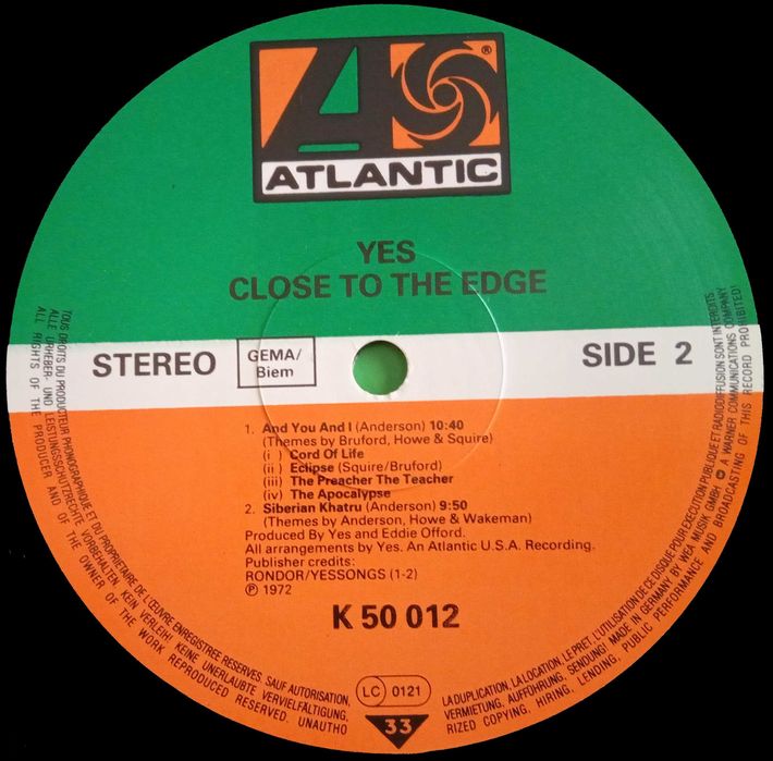 Yes	- - - - -	Close To The Edge	- - - - -	LP