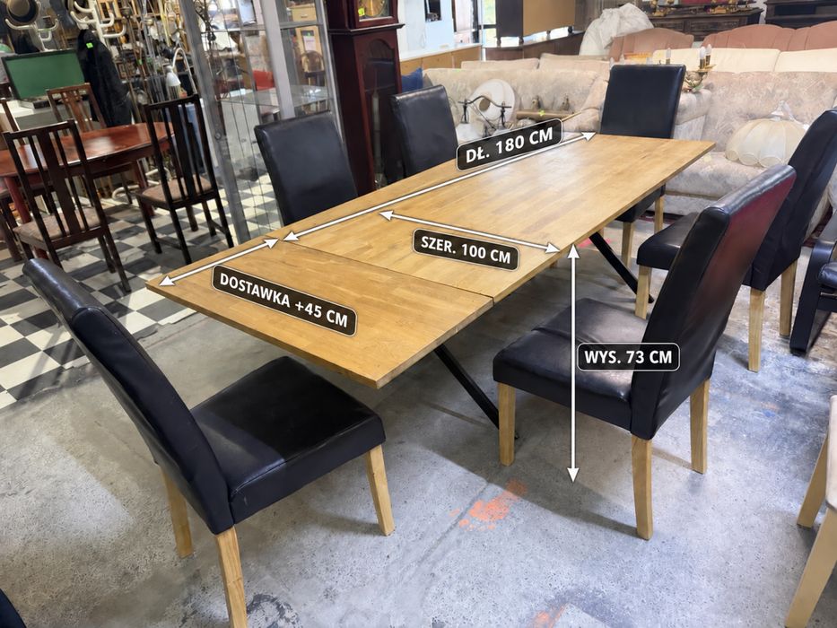 DREWNIANY STÓŁ ROZKŁADANY + 6 KRZESEŁ 180–225 CM solidny komplet | Nowoczesny stol drewnainy meble z Holandii |DOWÓZ DO DOMU