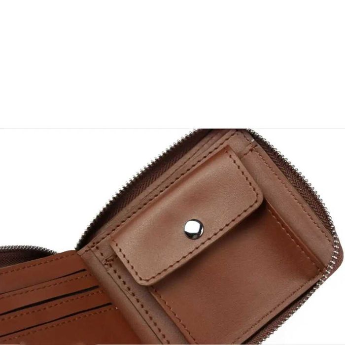 Carteira masculina de couro com zíper, grande capacidade