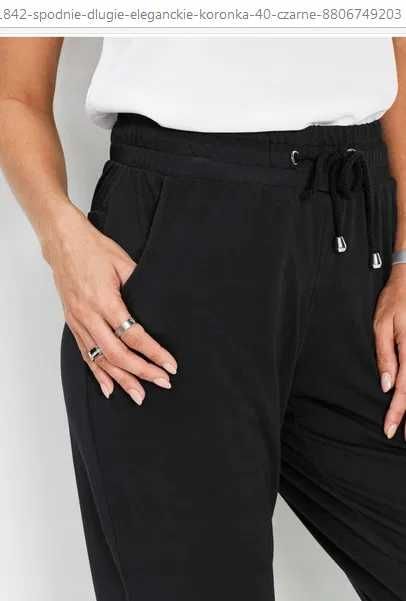 (18) Granatowe spodnie z koronką 44-46 NOWE