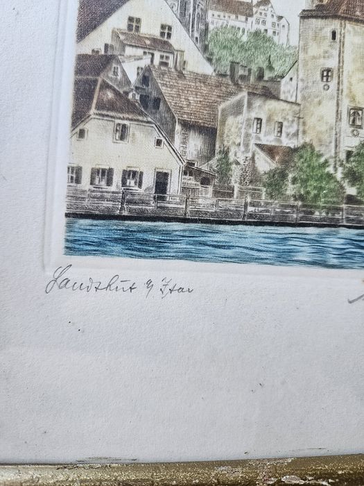 Obraz krajobraz miasta nad rzeką szkic