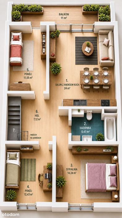 Mieszkanie na piętrze 87 m2 z poddaszem 83 m2 (170 m2) + balkon