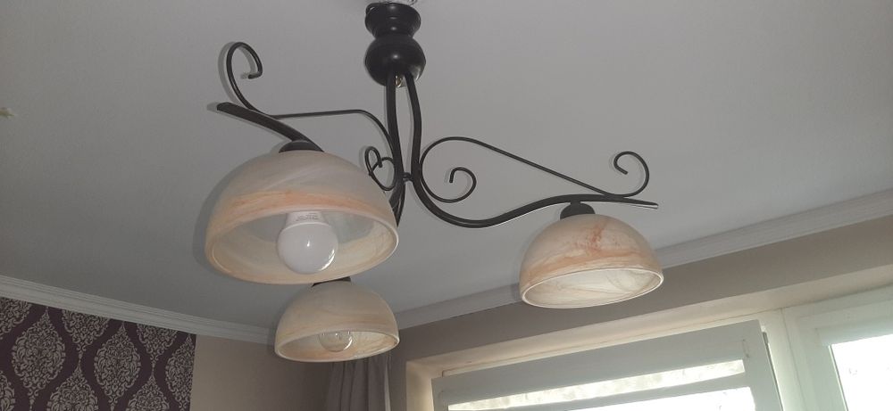 Żyrandol retro metalowy brązowy beżowy