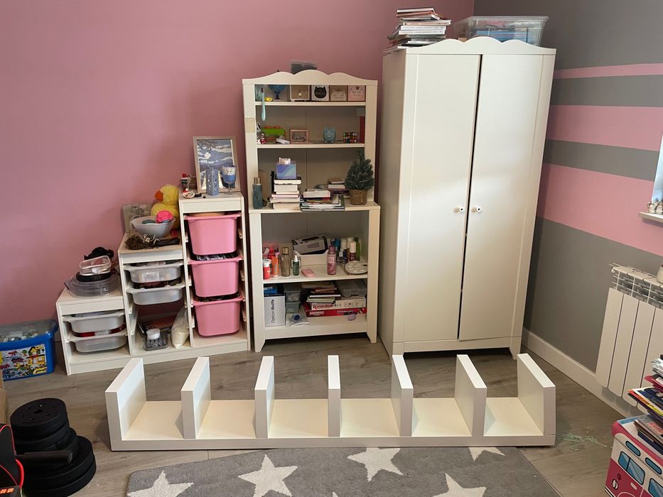 Komplet zestaw mebli młodzieżowych dziecięcych IKEA białe szafa biurko komoda