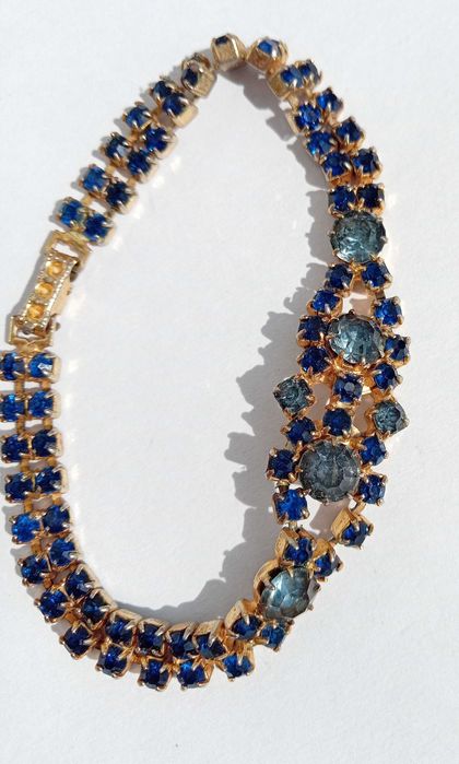 Браслет вінтажний Сині камінчики. Чеська вінтажна біжутерія