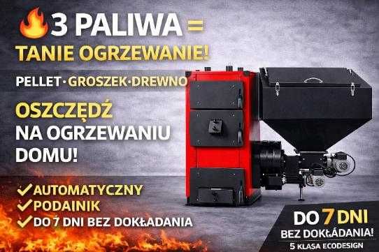 Kocioł 19 kW 5 klasa ECODESIGN – pellet/groszek/drewno | transport gratis