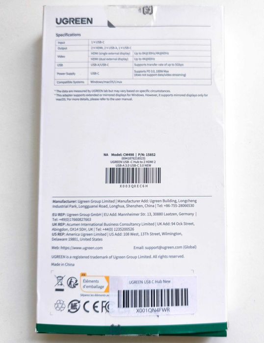 Док станція UGREEN HUB 6в1 CM498