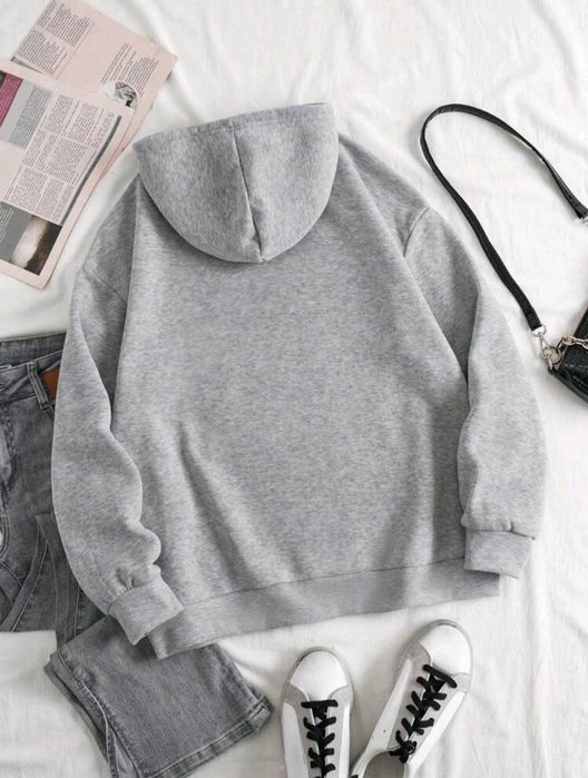 Gráfico De Urso & Slogan Bolso Canguru Cordão Capuz Térmico