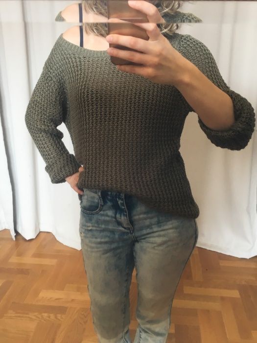 Sweter azurowy sweterek zielony ciepły miekki