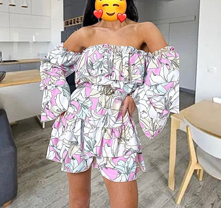 Kombinezon w kwiaty hiszpanka z paskiem calia (Nowy)