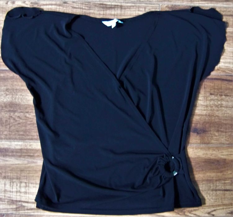 Bluzka ATMOSPHERE r.L/XL (44) czarna kopertowa krótki rękaw