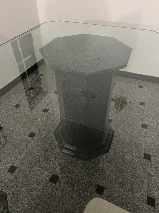 Mesa de Sala de Jantar – Vidro 190x89 cm + Base em Pedra – Albufeira