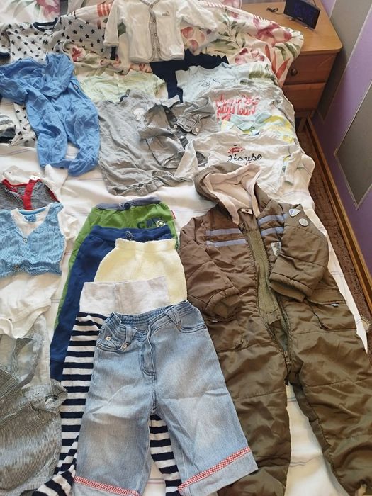 Mega Paka 40szt ubranek wyprawka 74-86 pajacyki body spodenki śpiochy