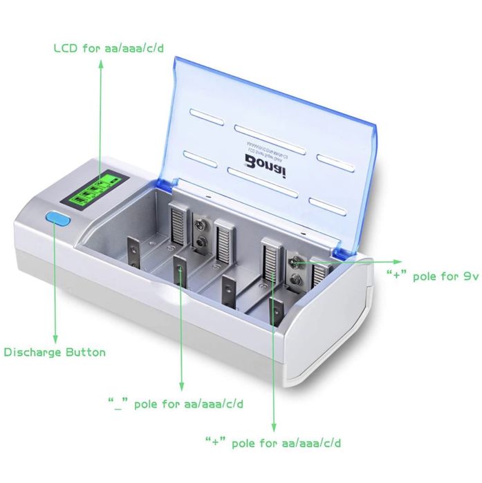 Carregador universal de pilhas LCD para AA/AAA/SC/C/D /9V