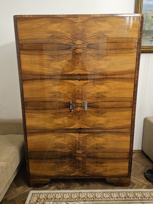 Szafa PRL Vintage – Styl Art Deco – Lustrzany Fornir – Komplet Kluczy!