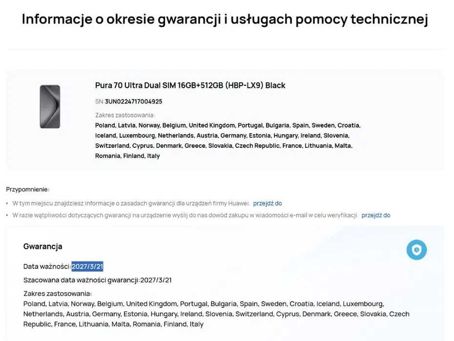 Huawei Pura 70 ultra 16/512 gwarancja etui ładowarka komplet