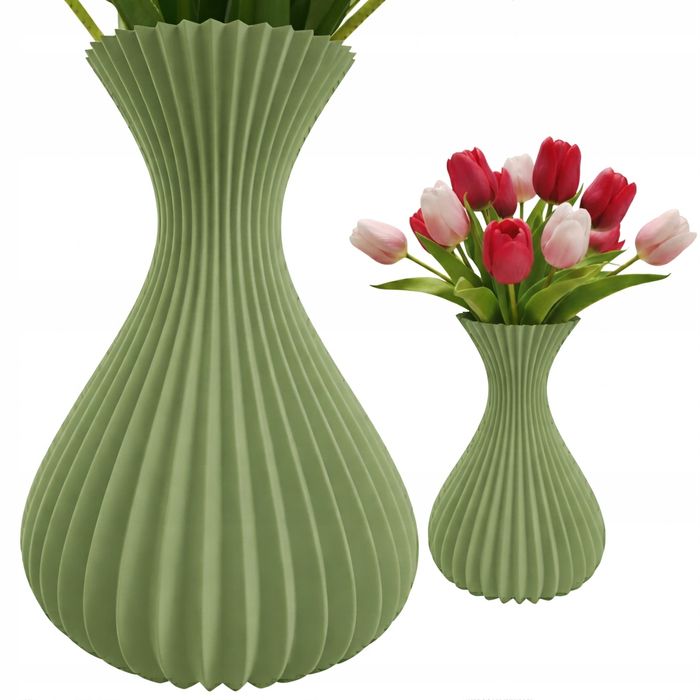 Wazon Duży Kielich Beżowy 23cm na Kwiaty LEGO ICONS Bukiet Zielony