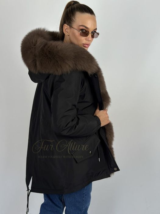 Жіноча зимова чорна парка, куртка з натуральним хутром песця. 42-60 рр