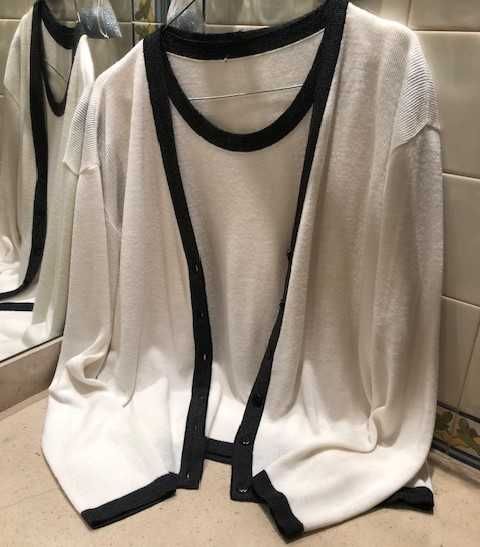 Conjunto malha fina de casaco e blusa
